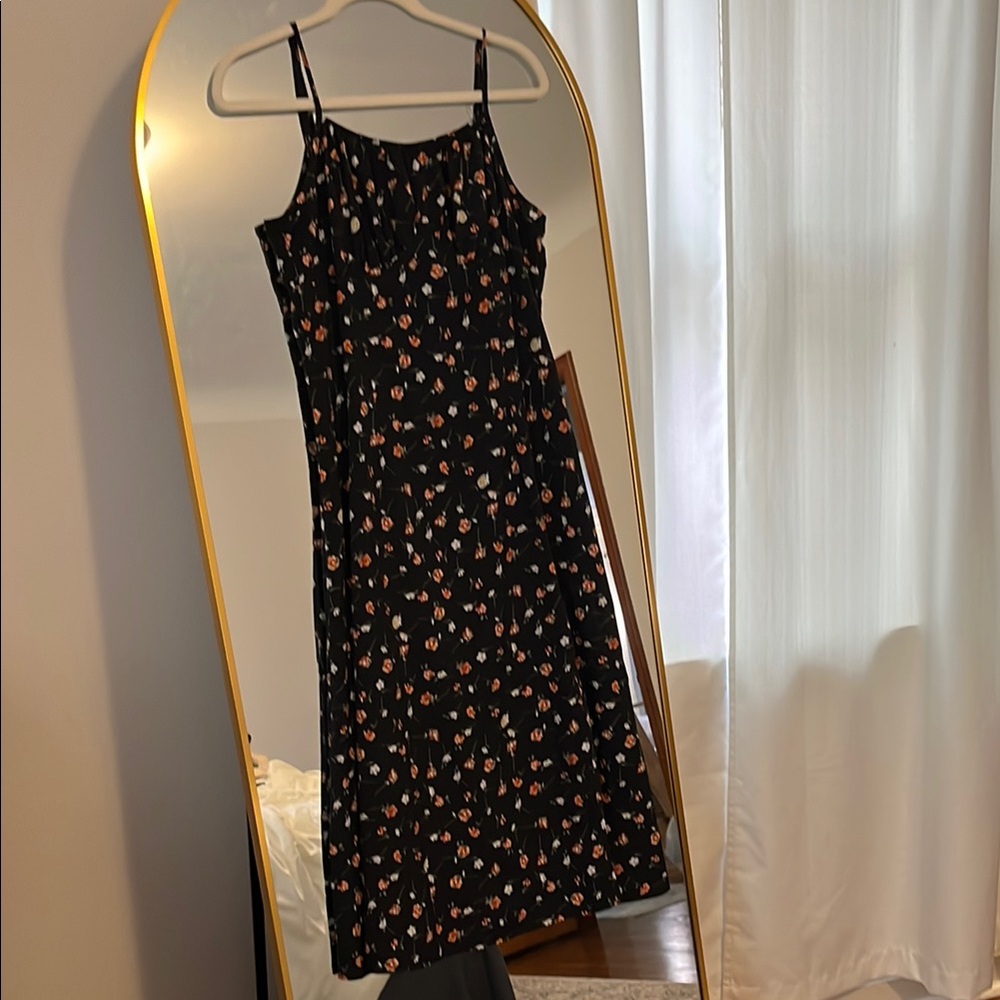 Floral Black Dress with Spaghetti Straps